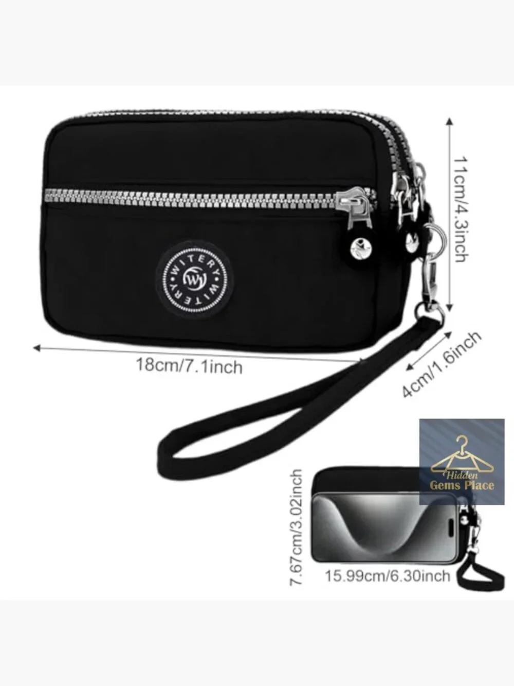 Waterproof Nylon Wristlet Purse with 3 Zippers Small Wallet Clutch Phone Bag